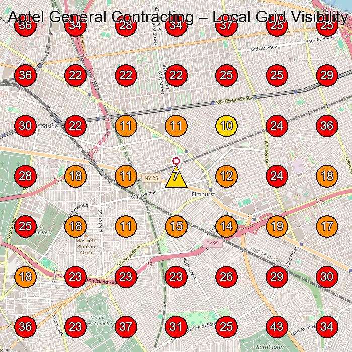 Aptel General Contracting GeoGrid visibility map for General Contractor in Woodside
